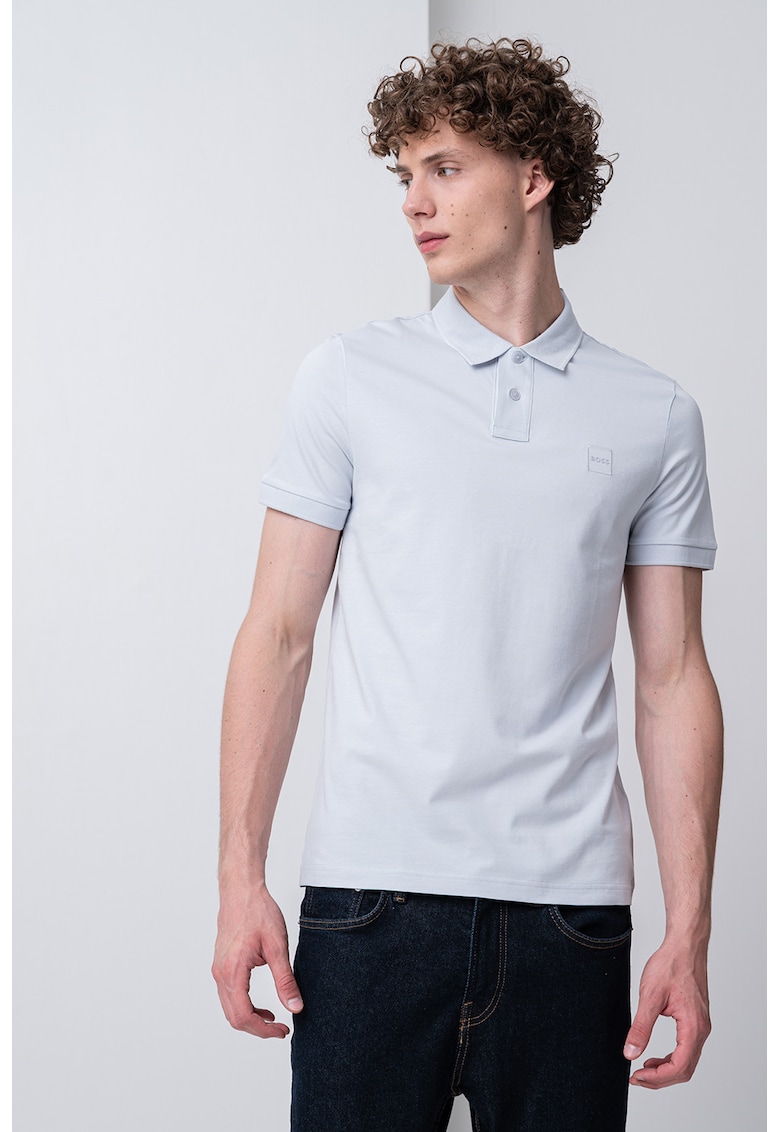 Слим тениска Passenger с яка - Ледено синьо BOSS