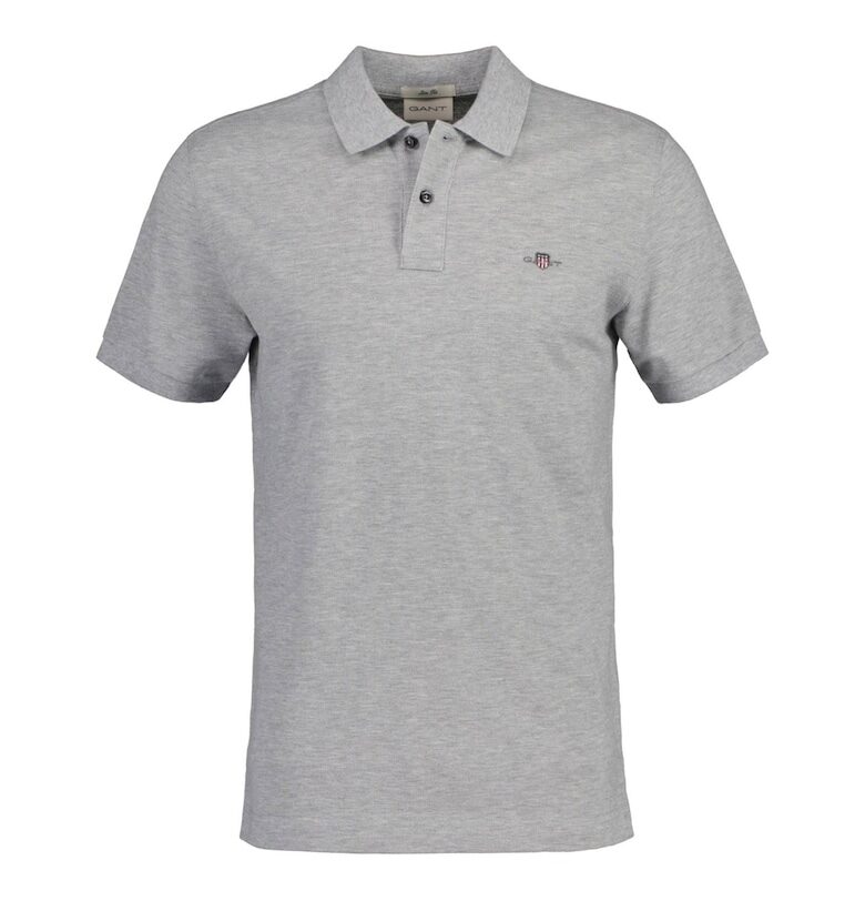 Слим тениска Shield с яка - Сив Gant