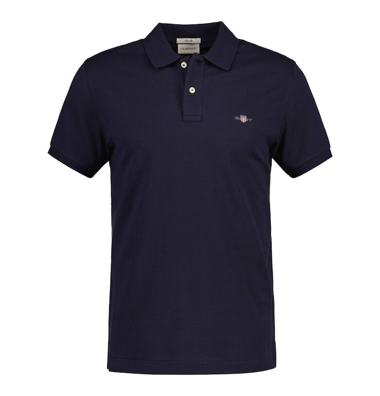 Слим тениска Shield с яка - Син Gant