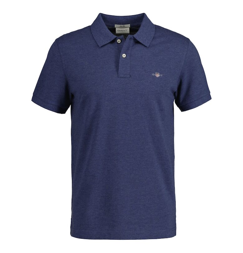 Слим тениска Shield с яка - Тъмносин Gant