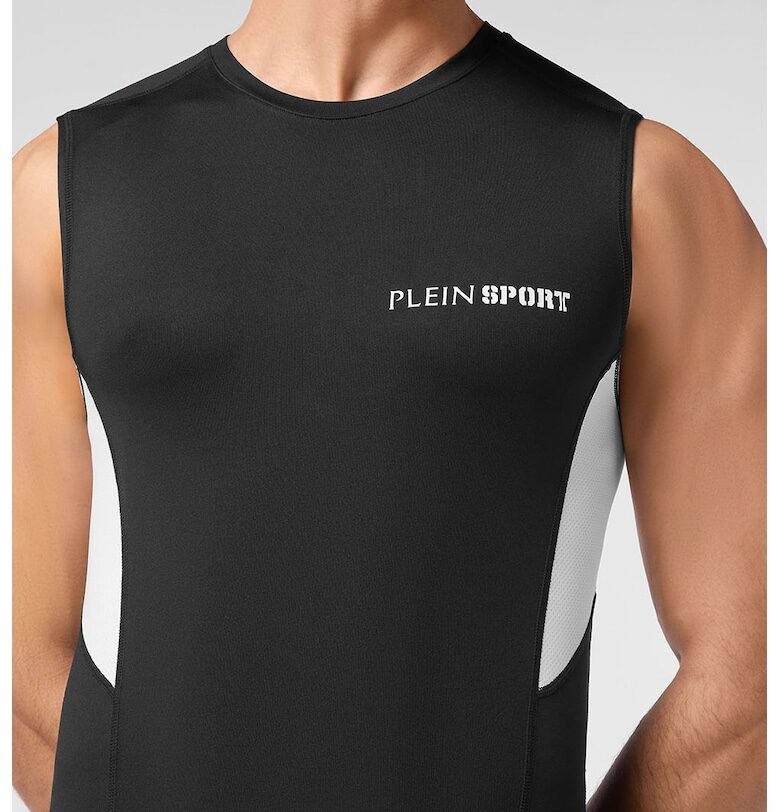 Слим тениска без ръкави - Бял/Черен Plein Sport