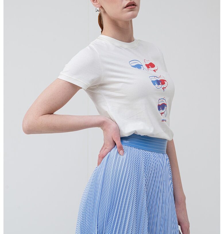 Слим тениска от органичен памук Ikon - Корал/Мръснобял/Син Karl Lagerfeld