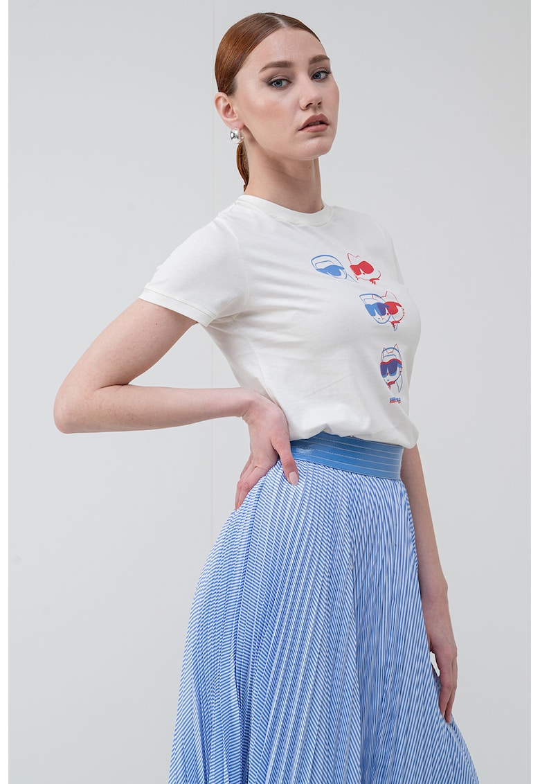 Слим тениска от органичен памук Ikon - Корал/Мръснобял/Син Karl Lagerfeld