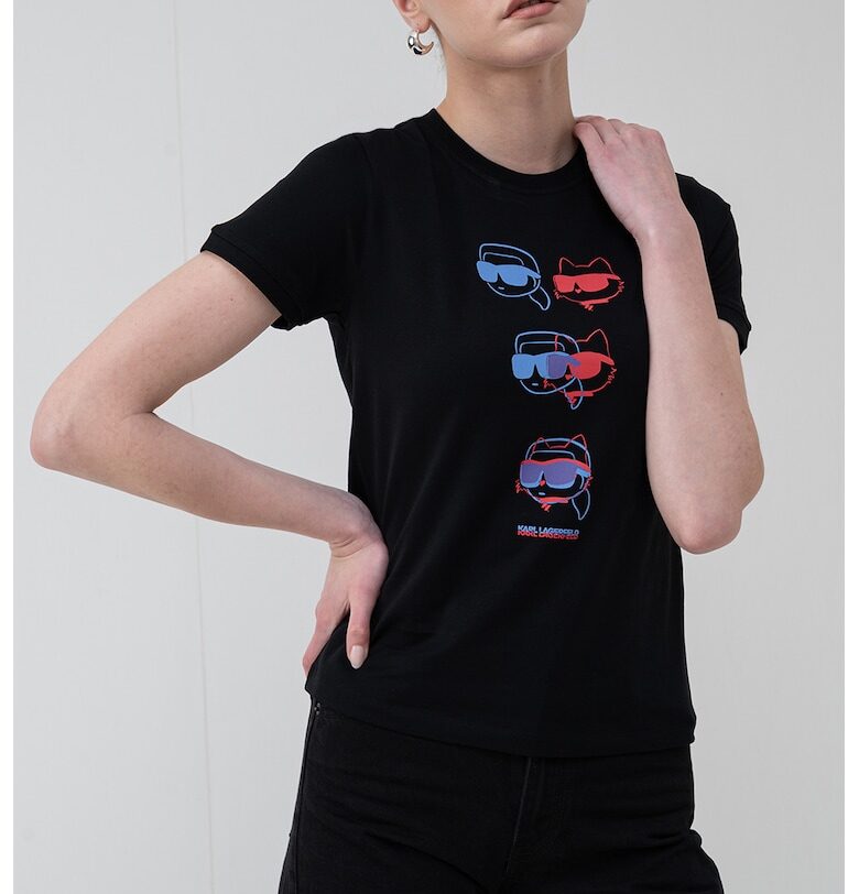 Слим тениска от органичен памук Ikon - Червен/Черен/Син Karl Lagerfeld