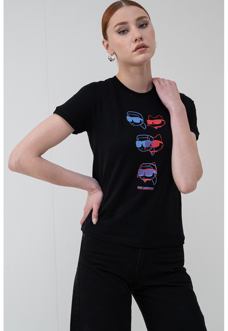 Слим тениска от органичен памук Ikon - Червен/Черен/Син Karl Lagerfeld