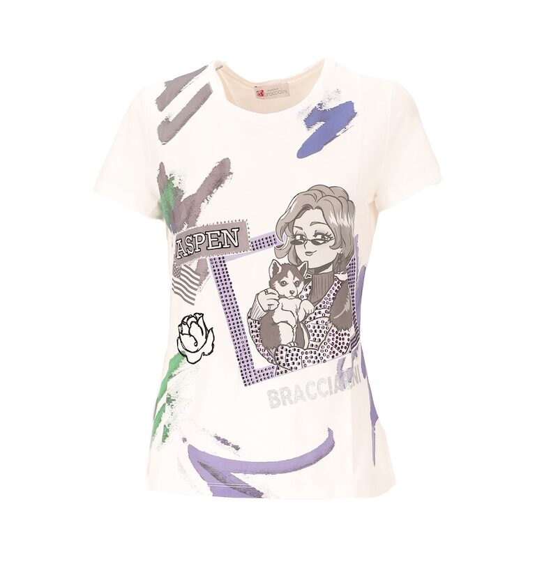 Слим тениска с декоративни камъни - Бял BRACCIALINI