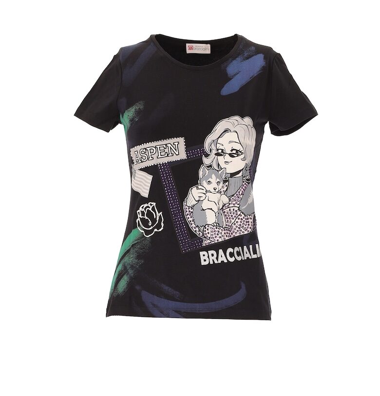 Слим тениска с декоративни камъни - Черен BRACCIALINI