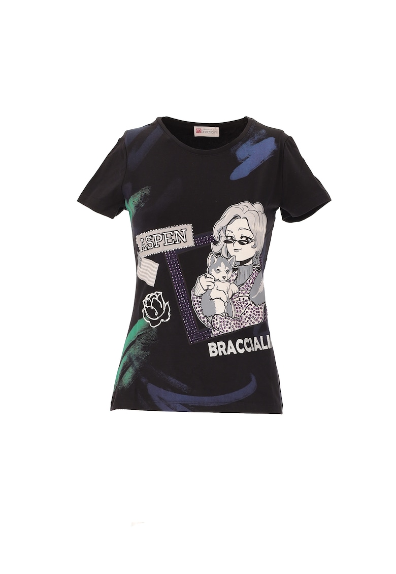 Слим тениска с декоративни камъни - Черен BRACCIALINI