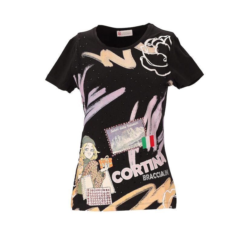 Слим тениска с декоративни камъни - Черен BRACCIALINI