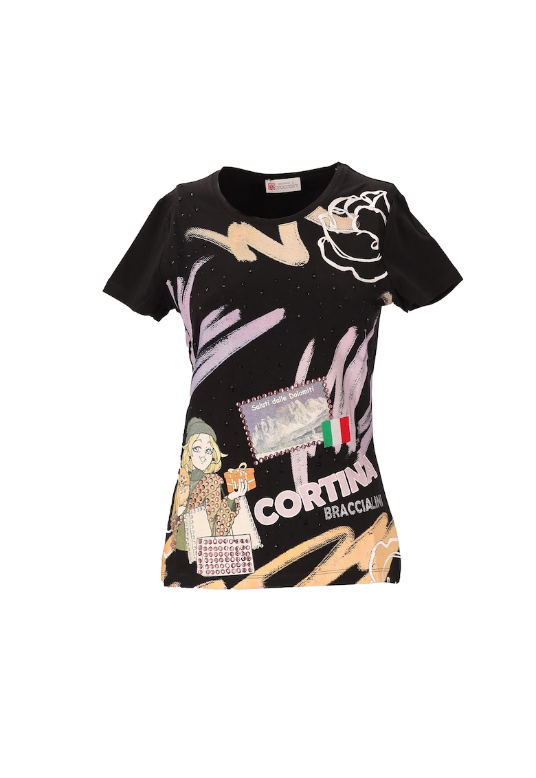 Слим тениска с декоративни камъни - Черен BRACCIALINI