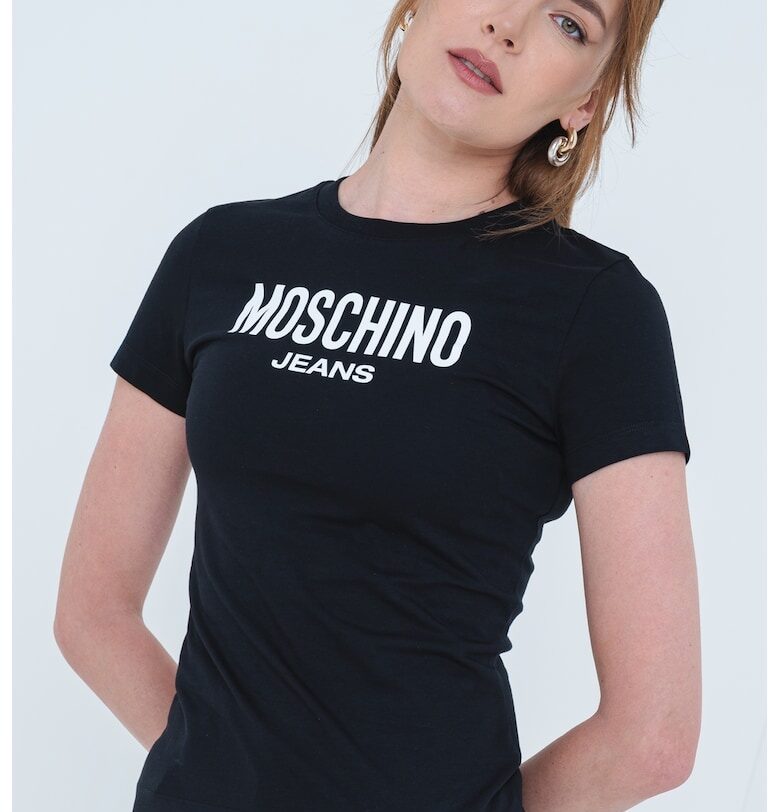 Слим тениска с лого - Избеляло черно/Бял Moschino Jeans