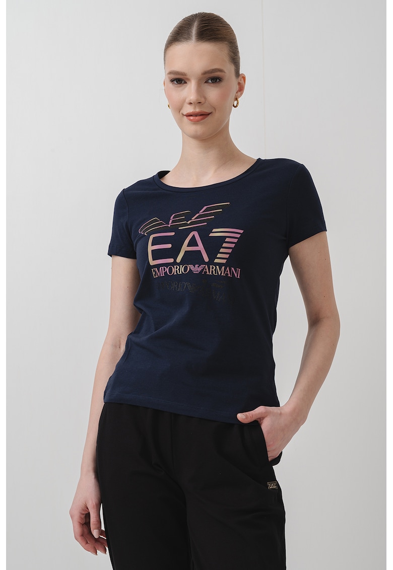 Слим тениска с лого - Тъмносин EA7