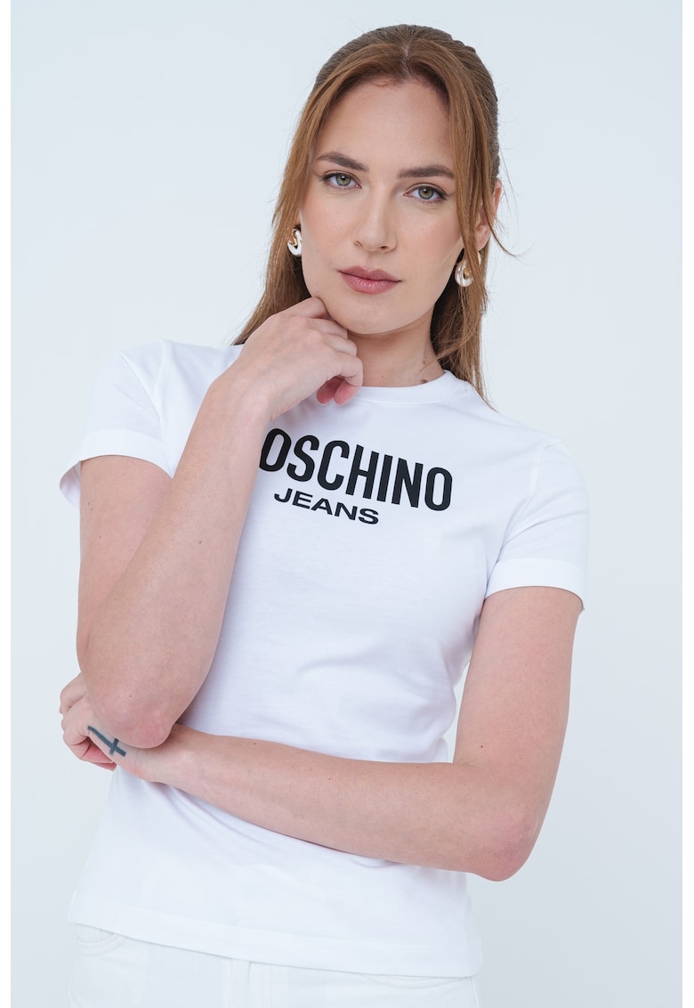 Слим тениска с лого - Черен/Бял Moschino Jeans