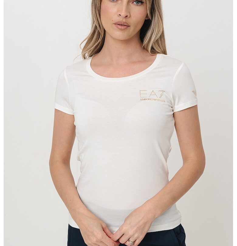 Слим тениска с модал - Златист/Крем EA7