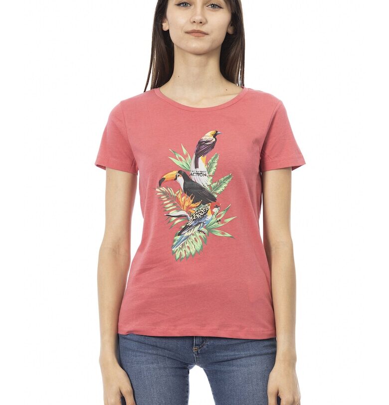 Слим тениска с овално деколте - Светло червено Trussardi