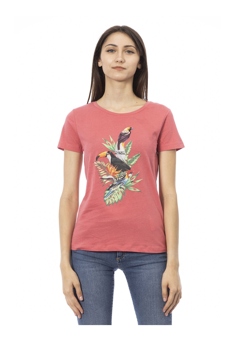 Слим тениска с овално деколте - Светло червено Trussardi