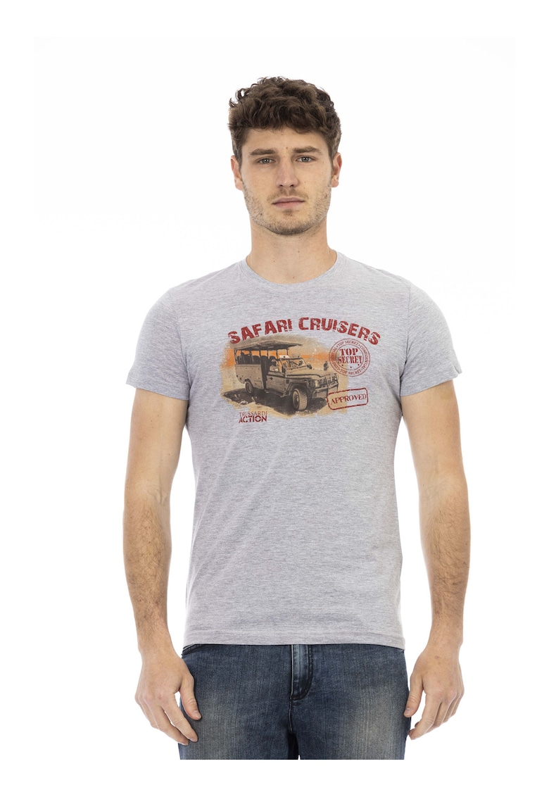 Слим тениска с овално деколте - Сив Trussardi