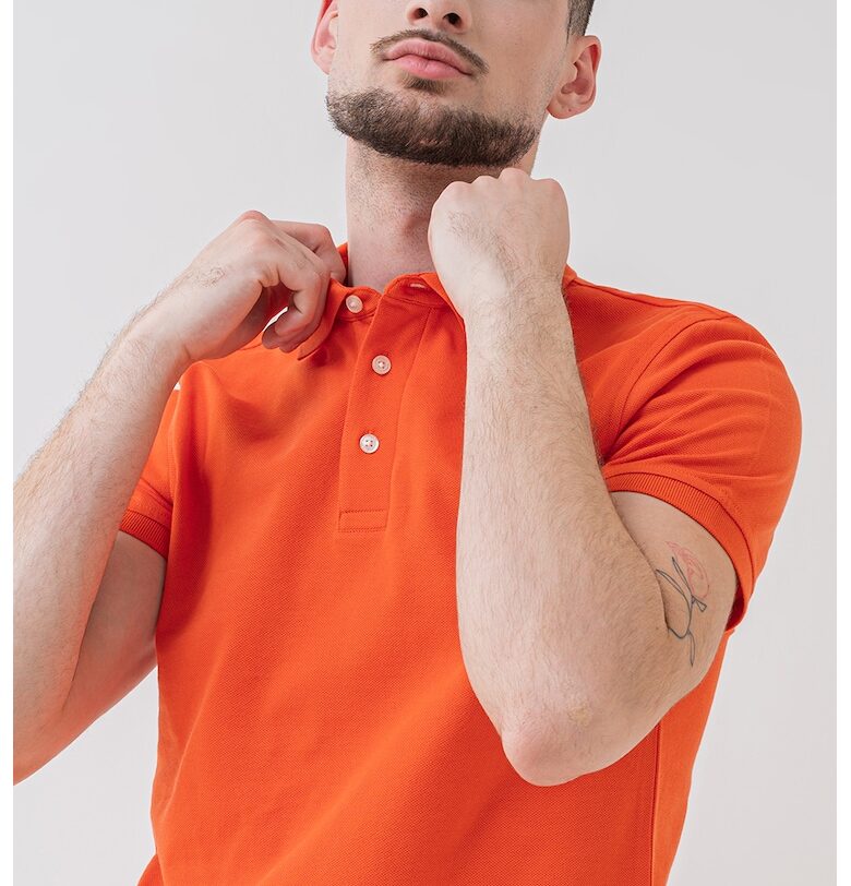 Слим тениска с органичен памук с яка - Оранжев Tommy Hilfiger
