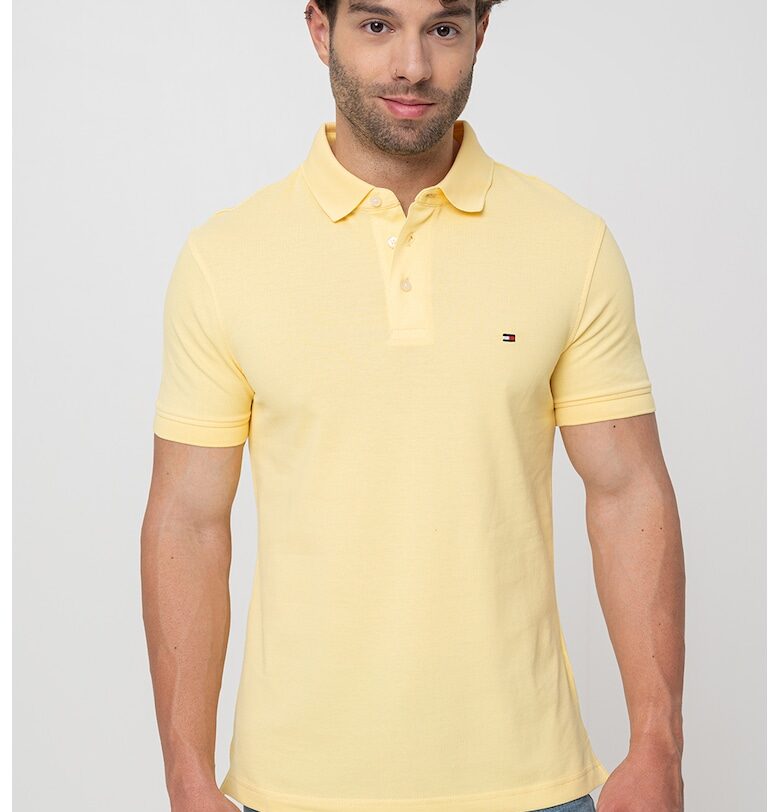 Слим тениска с органичен памук с яка - Сламеножълт Tommy Hilfiger