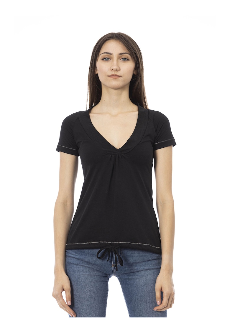 Слим тениска с шпиц - Черен Trussardi