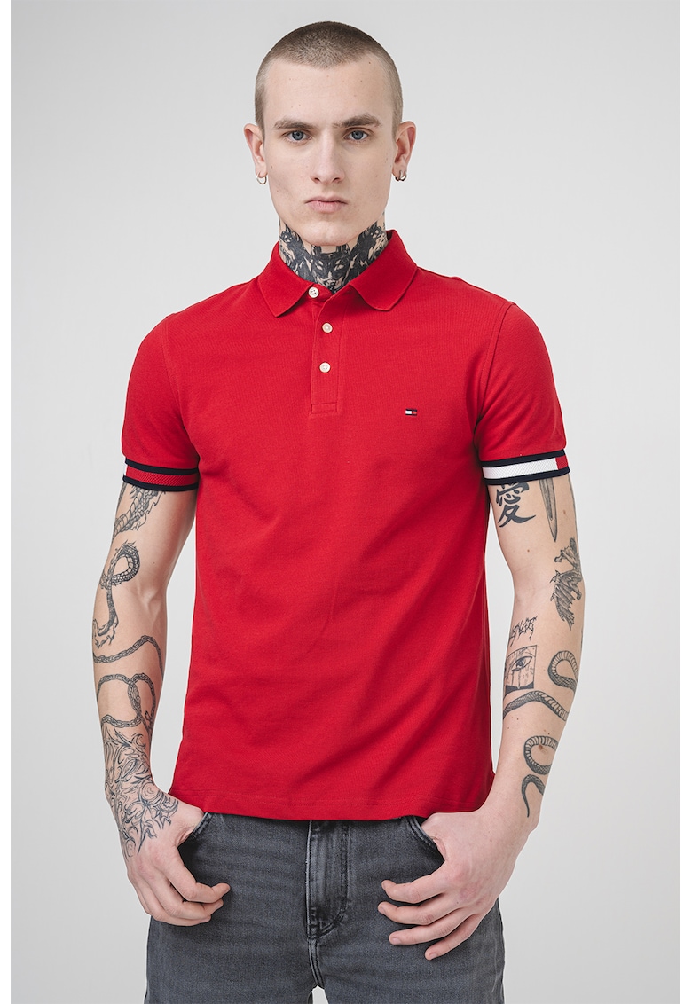 Слим тениска с яка - Червен Tommy Hilfiger