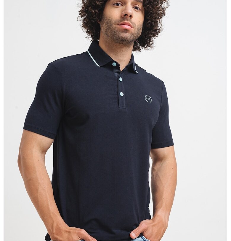 Слим тениска с яка и лого - Ултрамарин синьо/Тъмносин ARMANI EXCHANGE