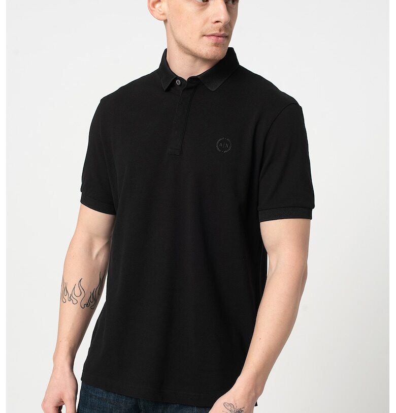 Слим тениска с яка и лого - Черен ARMANI EXCHANGE