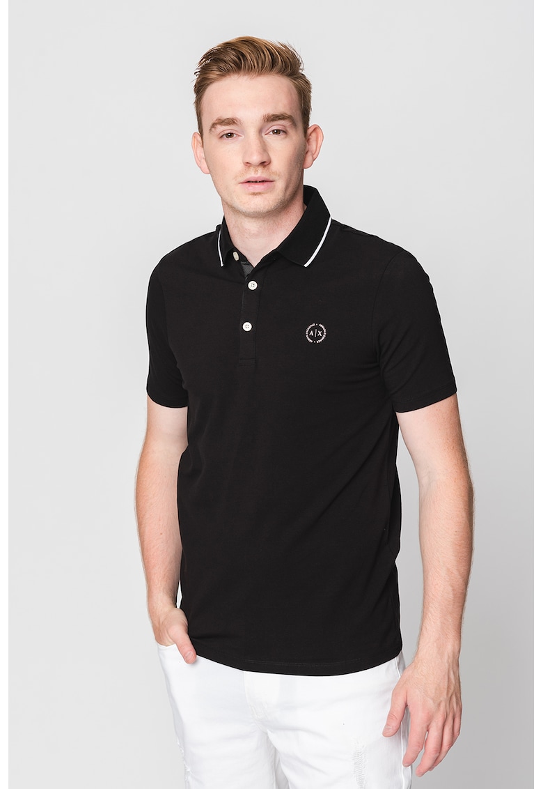 Слим тениска с яка и лого - Черен ARMANI EXCHANGE
