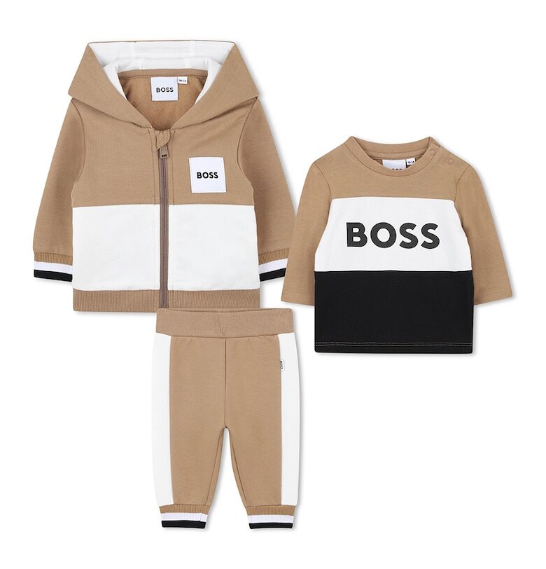 Спортен екип и блуза с лого - 3 части - Бял/Сиво-кафяв BOSS Kidswear