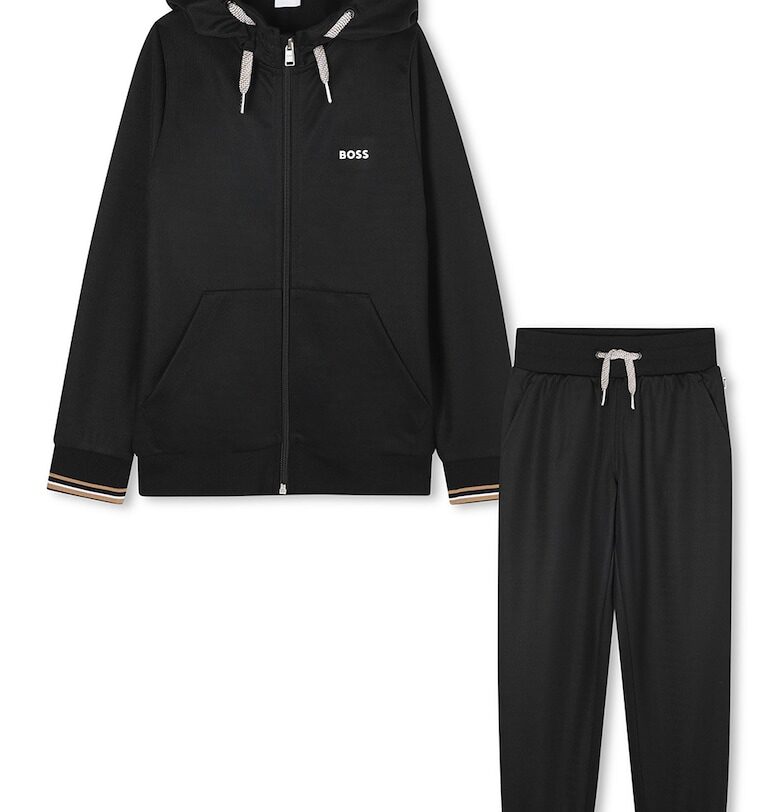 Спортен екип с памук и цип - Черен BOSS Kidswear