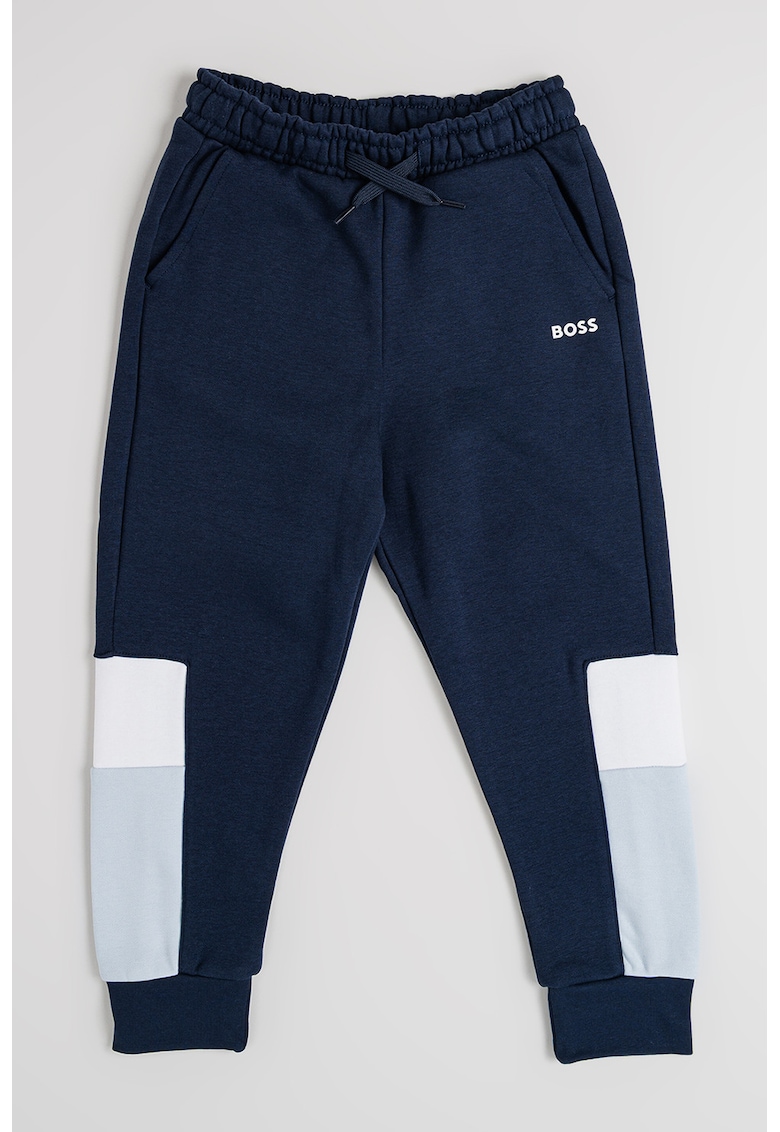 Спортен панталон в цветен блок с връзка - Бял/Тъмносин BOSS Kidswear