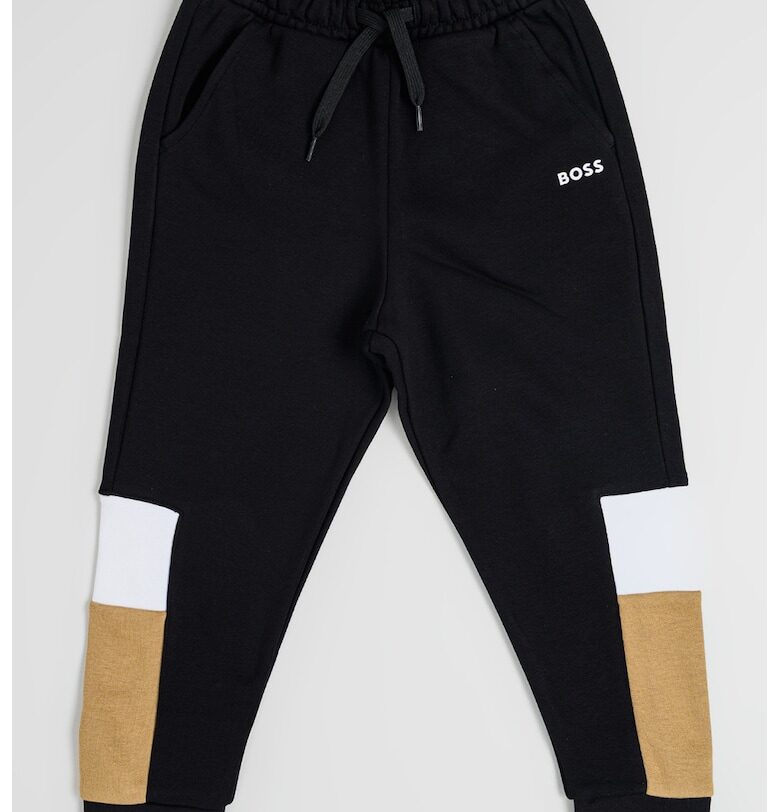 Спортен панталон в цветен блок с връзка - Черен/Камел BOSS Kidswear