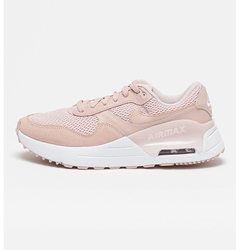 Спортни обувки Air Max System с мрежести зони и велур - Пастелнорозов/Прашно розово Nike