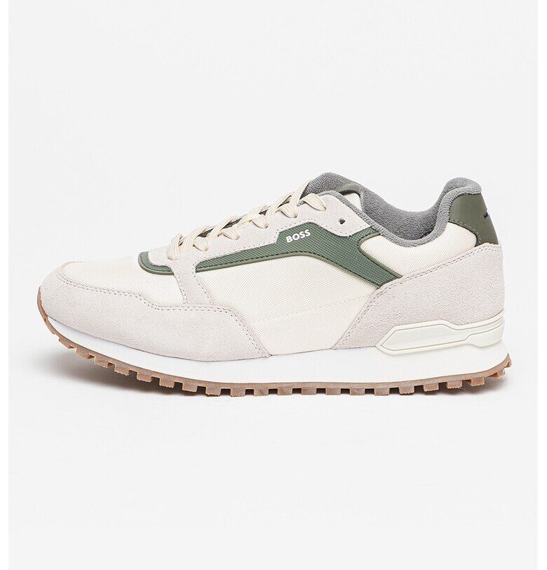 Спортни обувки Parkour с велур - Светло сив/Бледозелен/Мръснобял BOSS