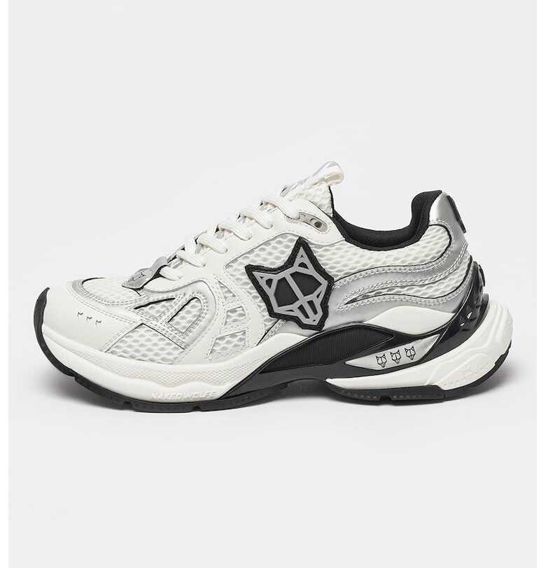 Спортни обувки Smash с мрежа и лого - Бял/Сребрист NAKED WOLFE