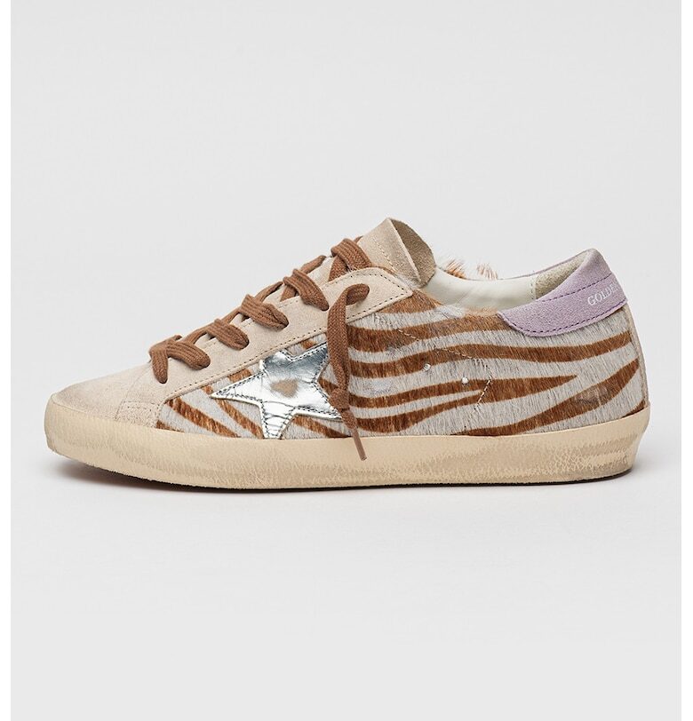 Спортни обувки Super-Star със захабен ефект и животински принт - Виолетов/Светлокафяв/Сребрист GOLDEN GOOSE