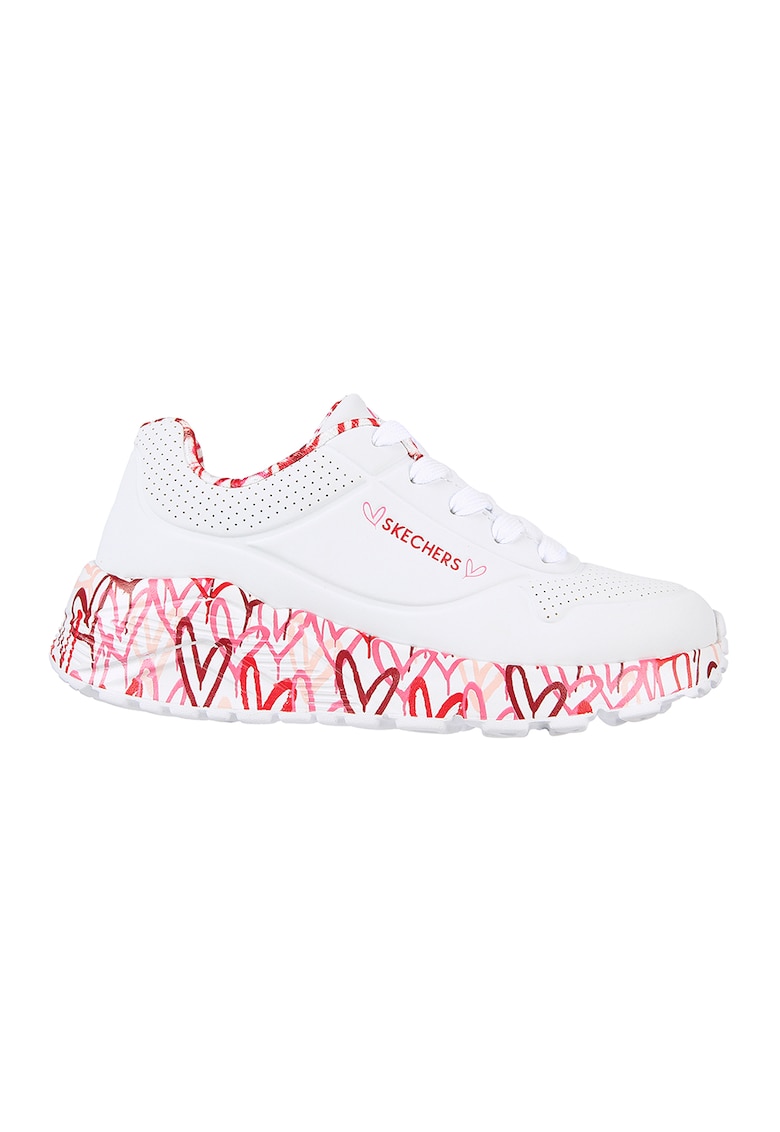 Спортни обувки Uno Lite - Lovely Luv от еко кожа - Червен/Бял Skechers