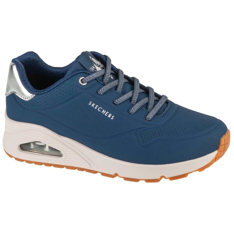 Спортни обувки Uno Shimmer Away от еко кожа - Морскосин/Сребрист Skechers