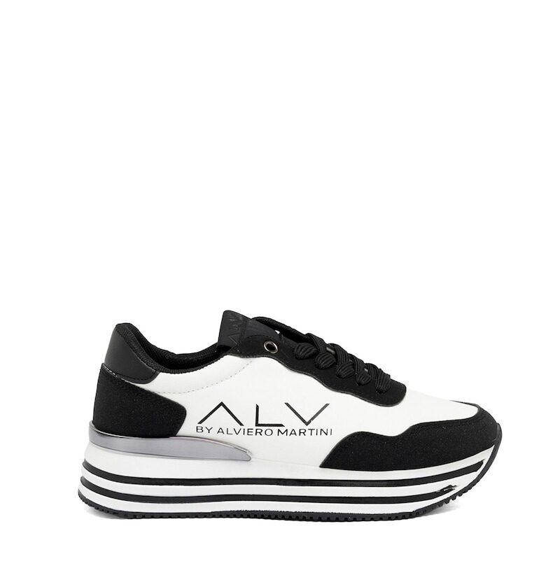 Спортни обувки Zefira с равна платформа с еко велур - Черен/Сребрист ALV by Alviero Martini