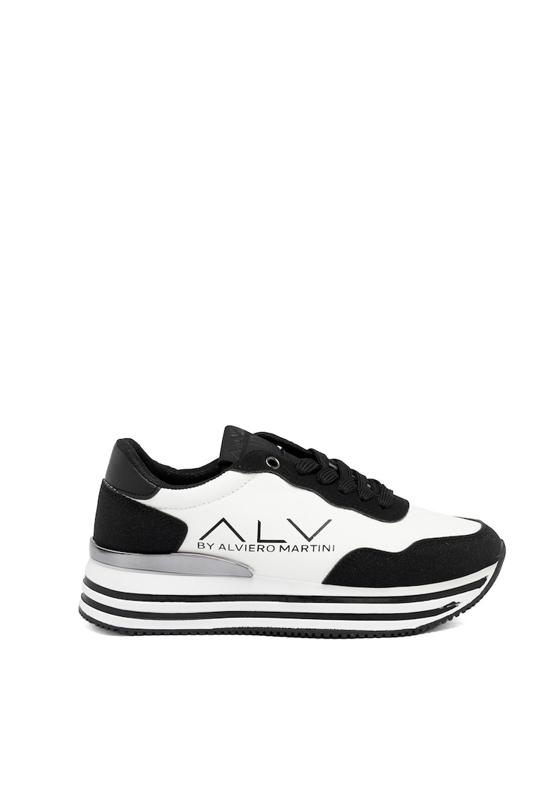 Спортни обувки Zefira с равна платформа с еко велур - Черен/Сребрист ALV by Alviero Martini
