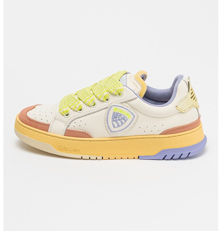 Спортни обувки в цветен блок с велур - Лайм зелено/Крем Blauer