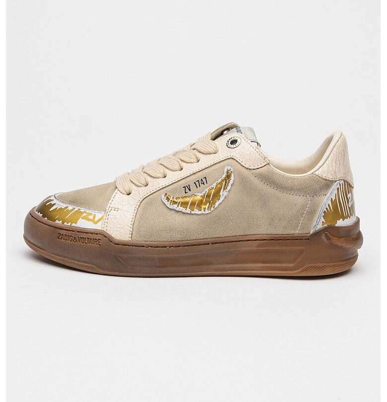 Спортни обувки от велур и кожа с контрастни детайли - Пепеляво сиво/Светло бежово Zadig  Voltaire