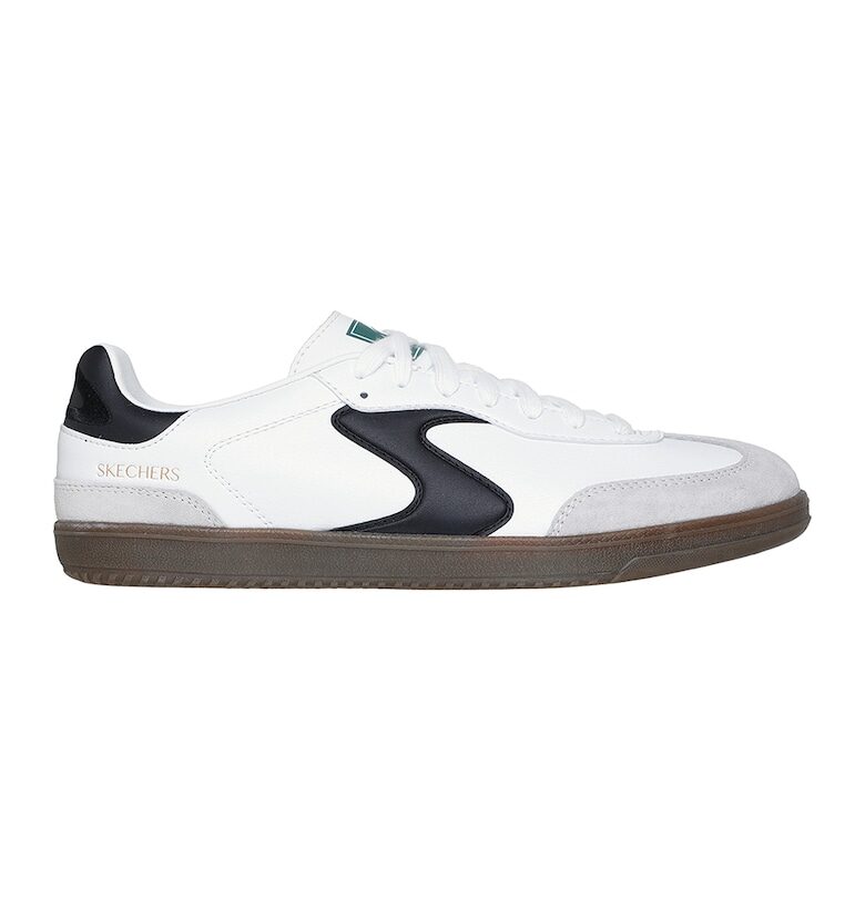 Спортни обувки от еко кожа Hotshort с велур - Бял/Черен/Светло сив Skechers