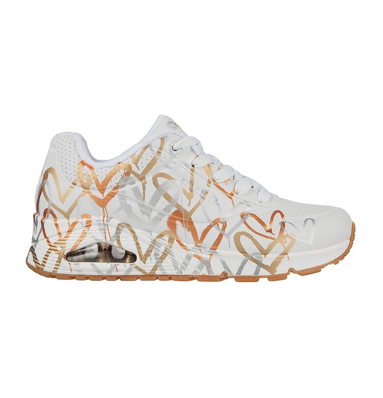 Спортни обувки от еко кожа Uno-Metallic Love - Бял/Златист/Сребрист Skechers