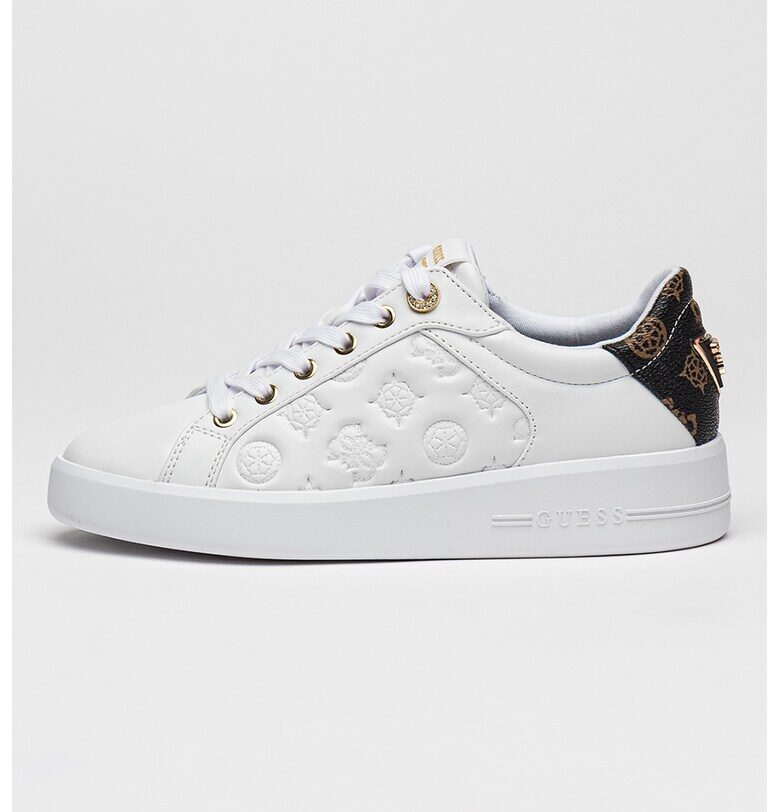 Спортни обувки от еко кожа с лого - Бял/Тъмнокафяв GUESS