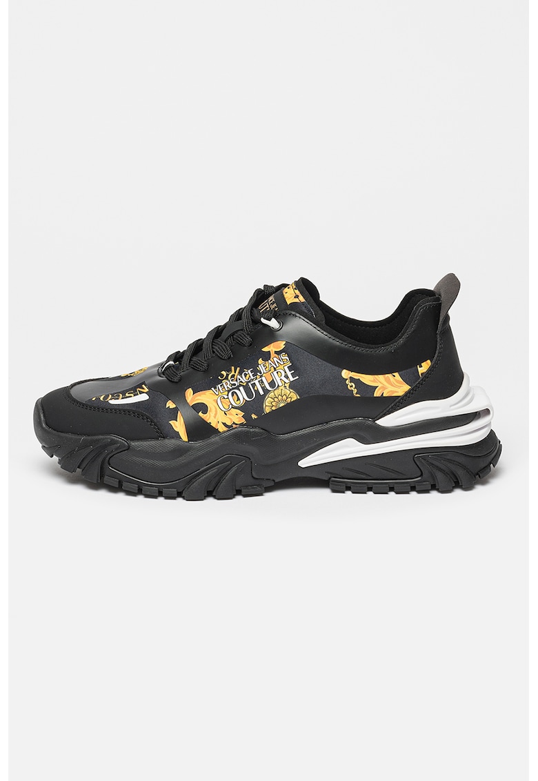Спортни обувки от еко кожа с шарка - Бял/Черен/Жълт Versace Jeans Couture