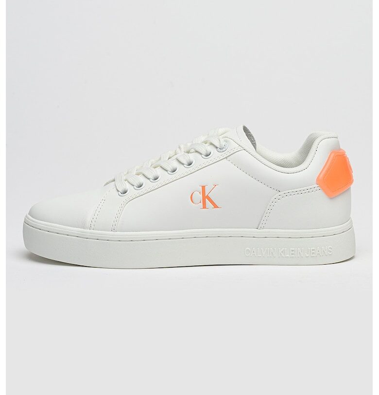 Спортни обувки от кожа и еко кожа с лого - Бял/Оранжев CALVIN KLEIN JEANS