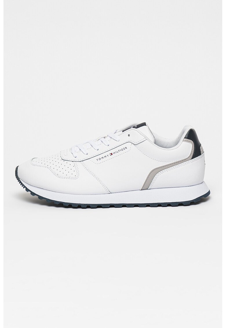 Спортни обувки от кожа и еко кожа с перфорации - Бял/Тъмносин Tommy Hilfiger