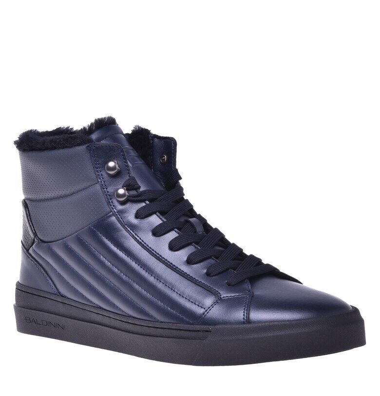 Спортни обувки от кожа с термо вата и среден профил - Тъмносин Baldinini