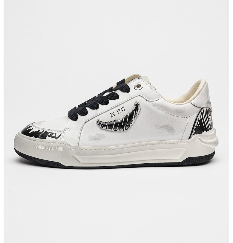 Спортни обувки от кожа със захабен ефект - Мръснобял Zadig  Voltaire